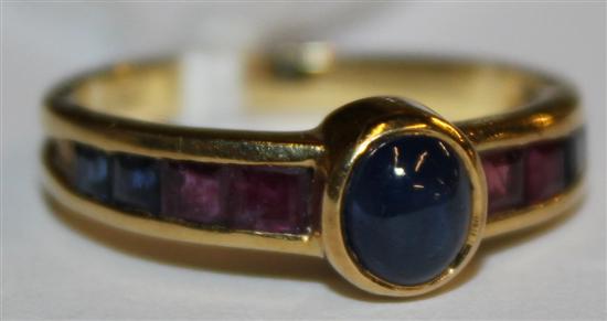 18ct gold, cabochon sapphire & ruby ring , David Morris design